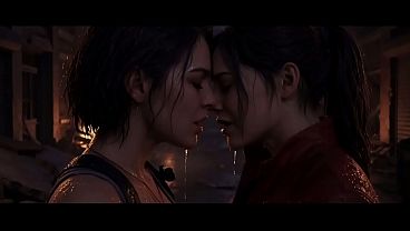 Jill Valentine x Claire Redfield lesbian kissing (Resident Evil / AI generated)