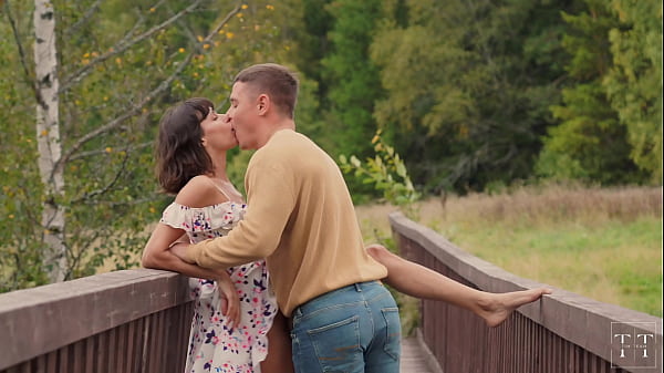 Cum all over his fiancée's tits in the woods