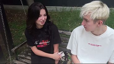 Shares his busty girlfriend with a stranger for money, double vaginal and cum on pussy