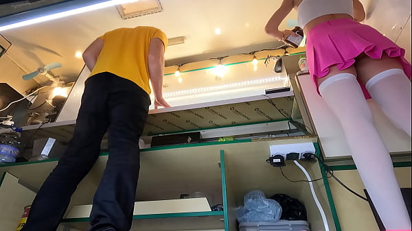Cute and innocent real virgin candid camera upskirt on food truck