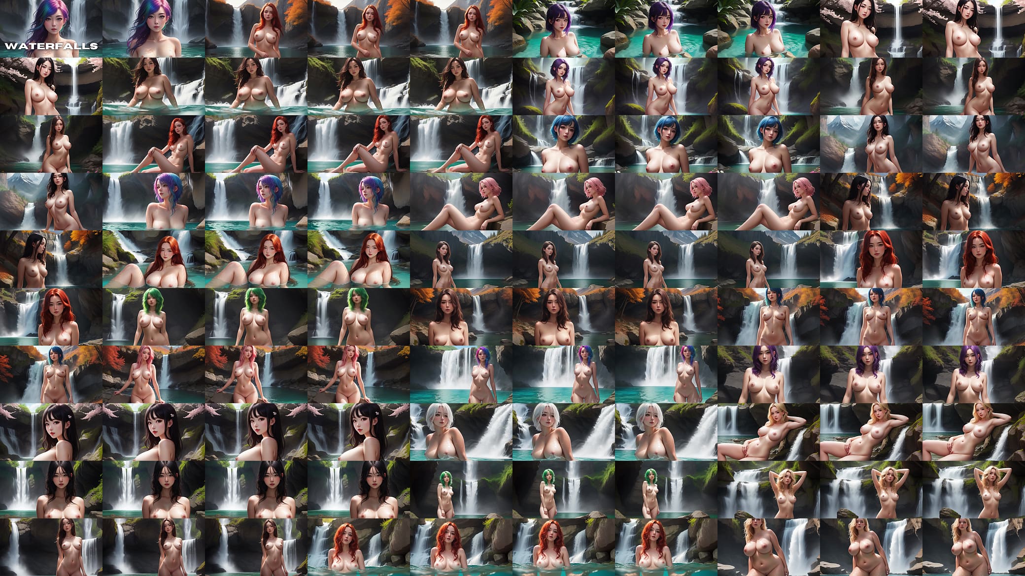Sexy WOMEN IN WATERFALLS love being naked in nature - Art slideshow 预览图