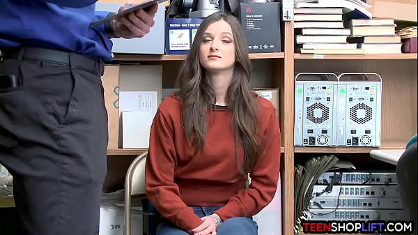 Download Video - Blue eyed brunette teen thief got caught by a mall cop