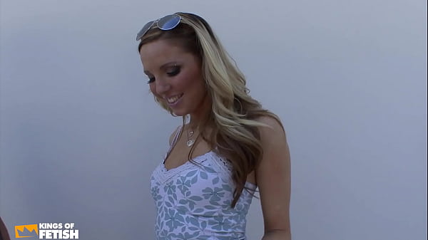 Tattooed blonde squirts and gets her pierced cunt screwed by a guy on the bed