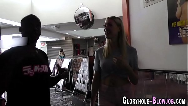 Teen tugs thru gloryhole for cum on tits