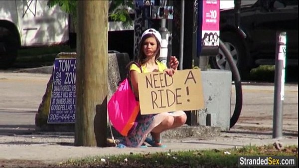 Teen London Smith gets a free ride and fuck from a kind man