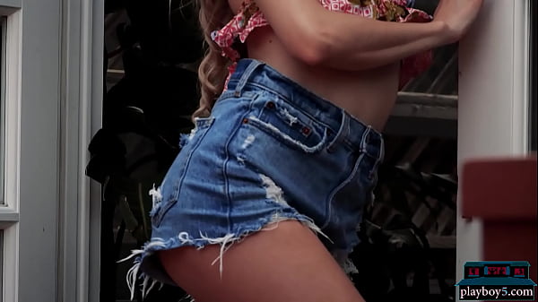 Yard secrets with petite teen Roxy Shaw giving a striptease for Playboy