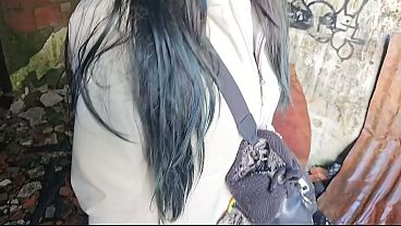 Big-bootied goth girl gets fucked in an abandoned hotel - public