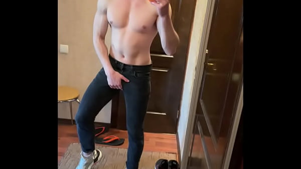 Horny Fit Guy Jerking Nice Cock in the Mirror