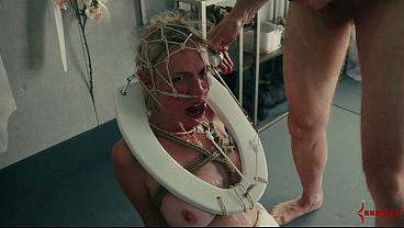 Human toilet swallows dozens of loads and gets a rough face fucking and ass fucking