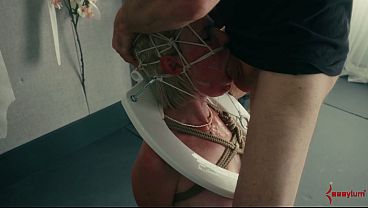 Human toilet swallows dozens of loads and gets a rough face fucking and ass fucking