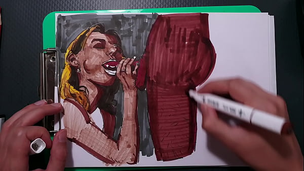 Download Video - Amateur painter draws erotic picture&comma; blowjob girl