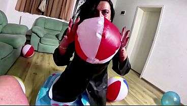Inflatable Humiliation in Leather. Beach Ball Popping, Deepthroat, Doggy and Cum Play preview