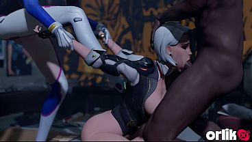 アッシュ＆D.Va オーバーウォッチ 3D ポルノ - ディープスロート アシスト、ワイルドなダブルペネトレーション、巨大な黒いペニスによるアナルファック