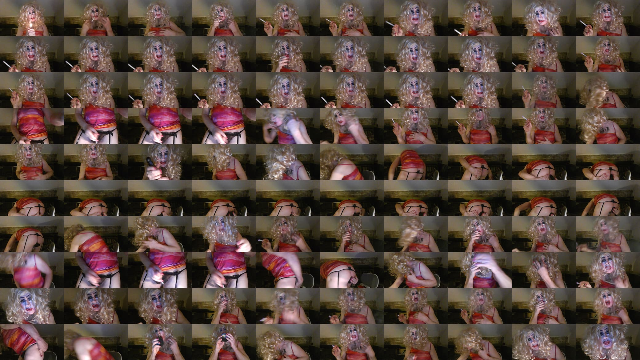Desperate Sissy Fag Slut, Sarah, smokes, rams big, black dildo up herself, wanks 预览图