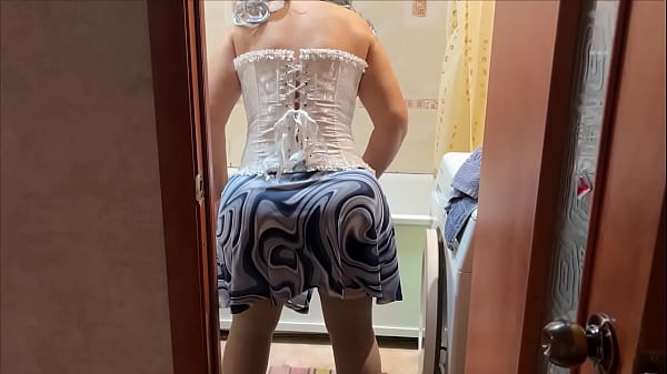 The stepmom bent down in the bathroom and her big ass became visible when the stepson took her by her wide hips and fucked her in anal