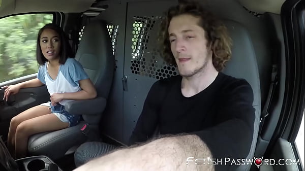 Flat chested teen Aria Sky slammed and facialized in the van