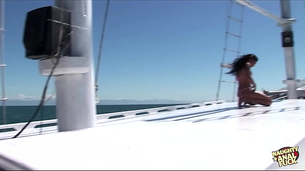 Outdoor beach yacht threesome big tits action shamelessly slips into doggy style anal double penetration.