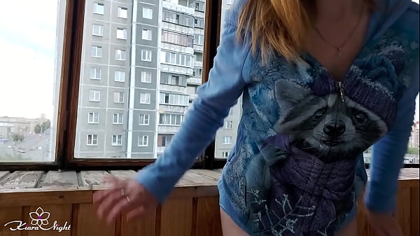 Minx Jerking Her Hairy Pussy Publicly till Crazy Orgasm on the Balcony