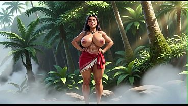 Moana with Massive Breasts and Huge Ass in Passionate Semi Nude Erotic Tropical Islands Scenes (AI Generated)