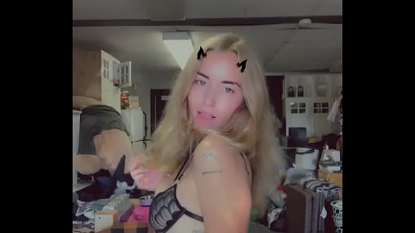 Petite Blonde dances in black lingerie