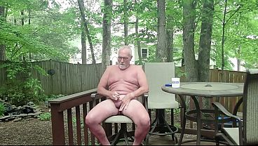 PoundinMyCock4U Jerks Off on his Back Deck in t...