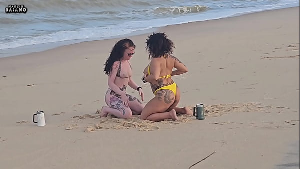 TWO LESBIAN GIRLS PLAYING ON THE BEACH WERE CAUGHT BY A TOURIST AND HAD THEIR ASSES FUCKED