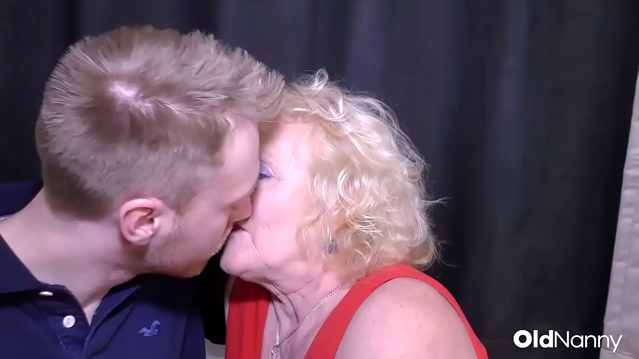 OldNanny - Blonde Granny In Red Dress Seduces Horny Guy For Hot Fuck