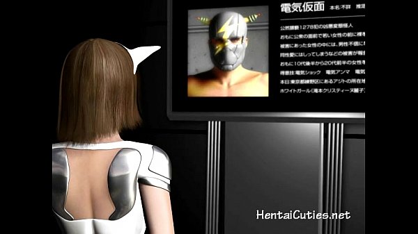Gorgeous hentai cutie in futuristic latex suit