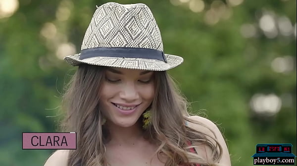 Big natural tits Playboy models Mila Azul and Clara go nude outdoor