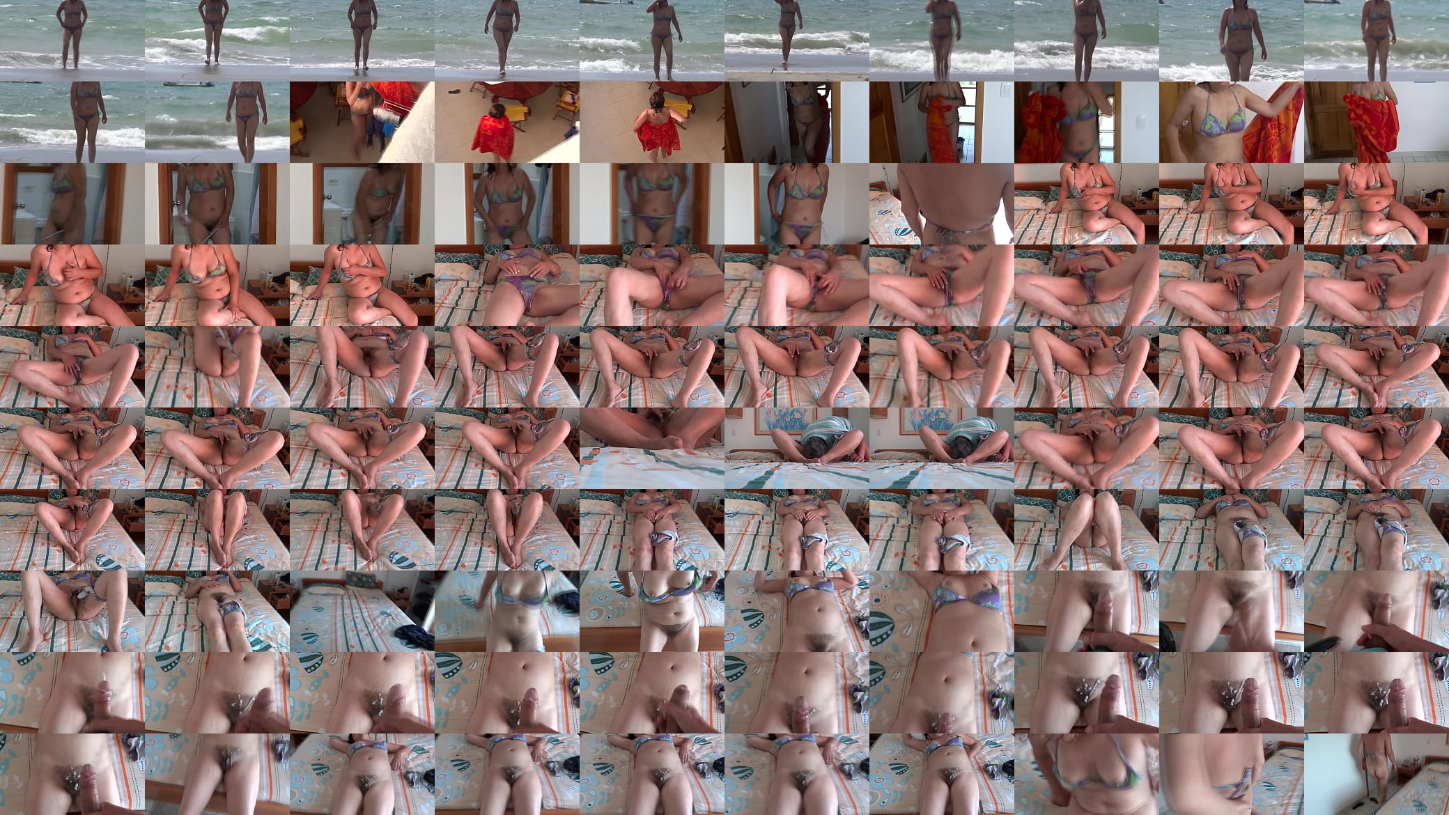 On the beach, mutual masturbation with stepmother, big cumshot on her hairy pussy 预览图