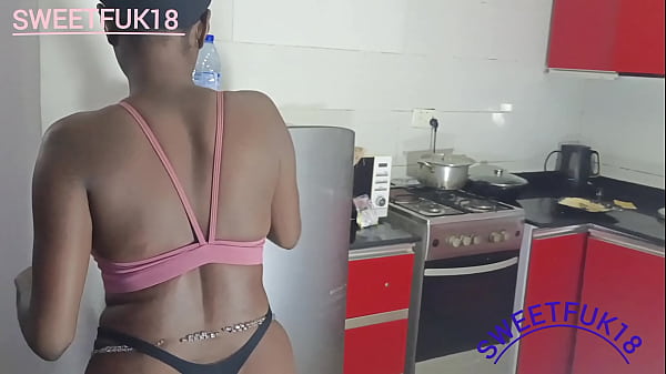 Horny couple fuck each other real good in the kitchen pussy too Sweet
