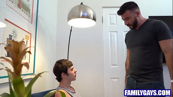 Stepson examining stepdad's cock