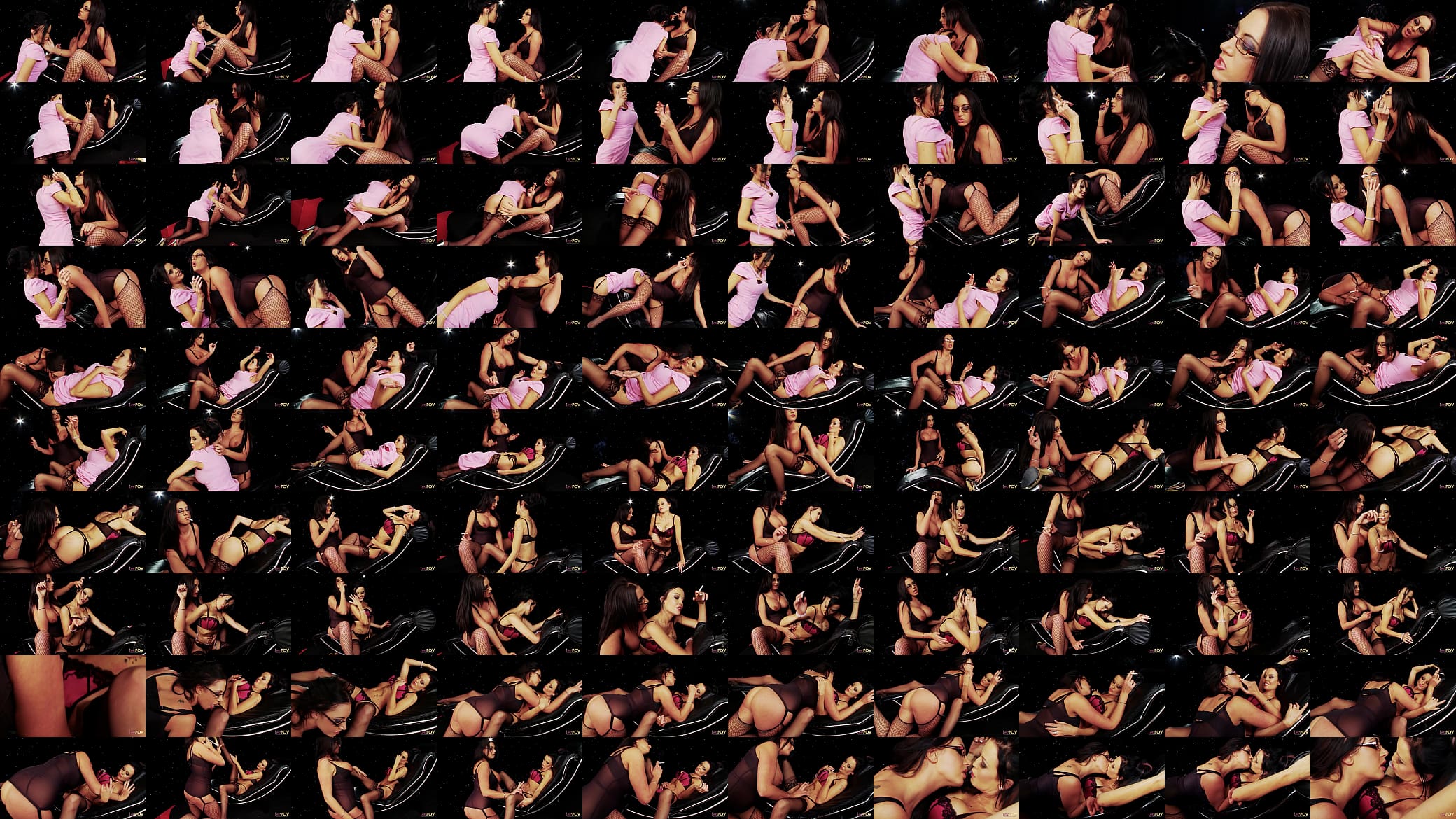 Cigarette smoking busty lesbos sensually caress each other and have a make out session 预览图