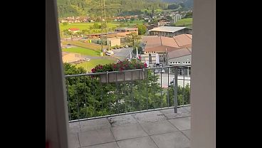 Switzerland hotel balcony quickie cum covered tits