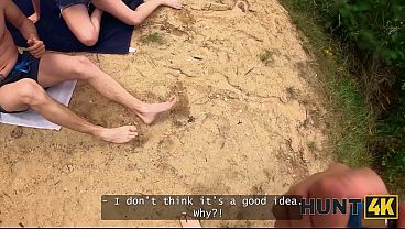 HUNT4K. As soon as she saw the money, she immediately started sucking a Stranger's Dick on the Beach