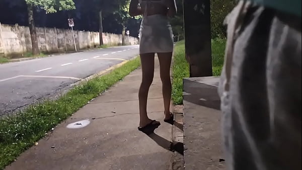 Risky handjob at the bus stop next to a beautiful stranger?