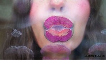 Melting Purple Metal Lips: Shiny Kisses & Messy Spit Play