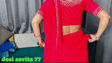 How do I look in the red saree? Take a good look and tell me.