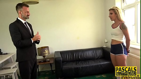 Restrained kinky sub slut throats Pascal