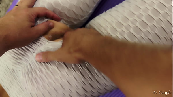 Husband is ripping a hole into wife's yoga pants to fuck her