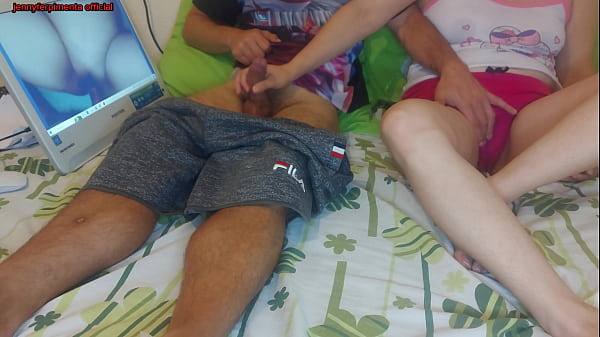 Half step brother watches porn with half sister and she likes to fuck