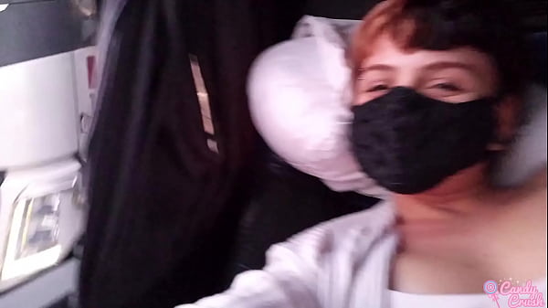 Naughty, naked girl masturbating on the travel bus
