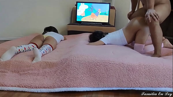 Pervert Fucks his 2 girls Watching comic Submits them with his Big Cock
