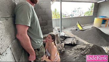 Amateur exhibitionist couple fucking on a construction site
