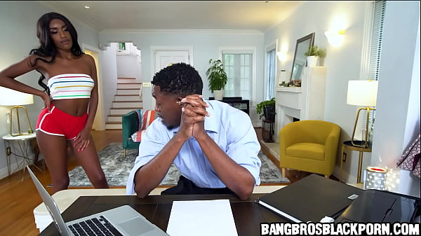 Black babe needs help with her homework and tried to get his attention - ebony porn