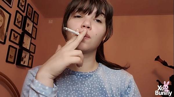 Xo Bunny - Big lips covered in lipgloss smoking with close up of the lips