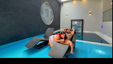 Eating the chubby sailor girl in the pool and pounding her ass until it's full of cum.