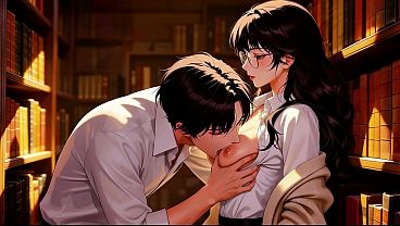Gap Moe glasses beautiful woman , the private study session in the library.Super temptation.Episode 2. AI-generated