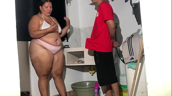 Stepmother fucks her stepson very hard in the laundry room