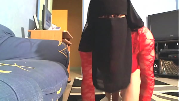 Chienne voilée en laisse